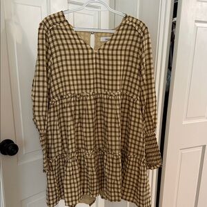 Brown Checkered Tiered Dress